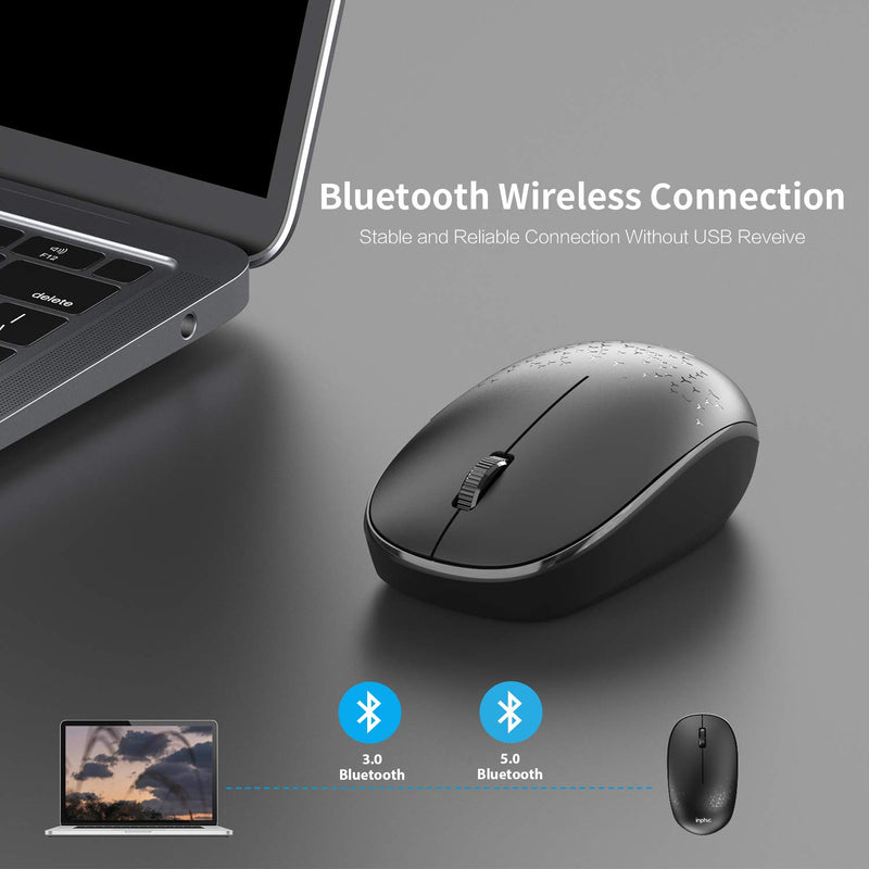 INPHIC Bluetooth Mouse Silent, Wireless Mouse Bluetooth 5.0/3.0 Dual Mode (No USB Receiver), Mini 1600DPI Portable Computer Mice for Laptop PC Mac,iPadOS, 3-Button,12-Month Battery Life, Black Black 1