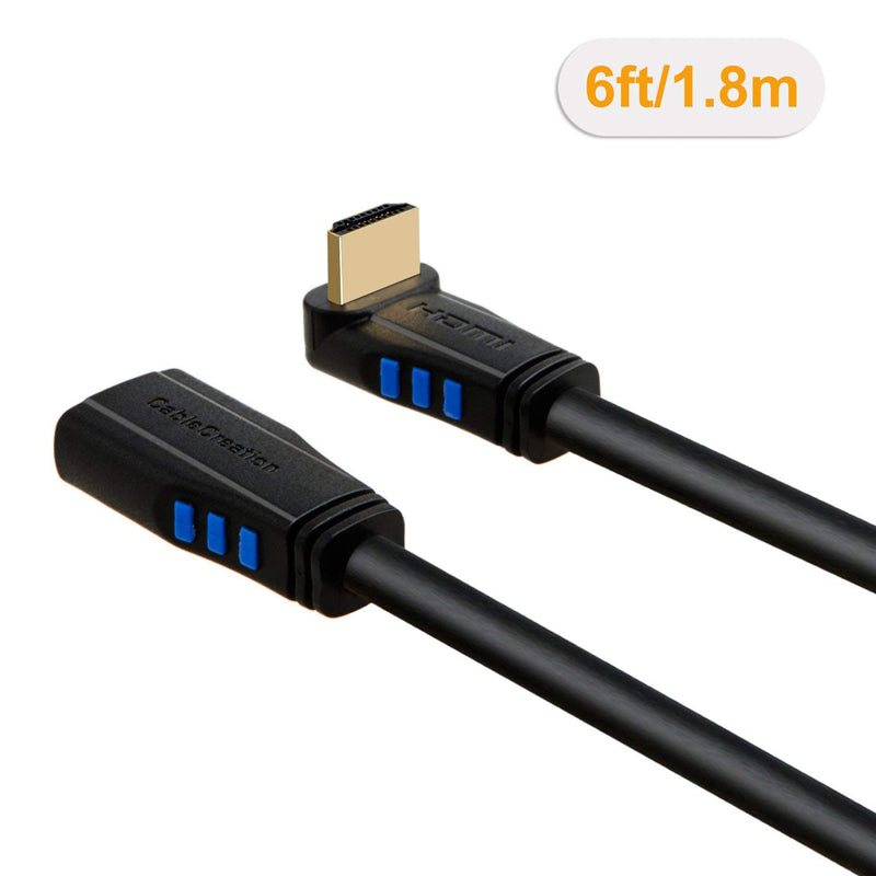 HDMI 2.0 Extension Cable, CableCreation [2PCS] 6 Feet Upward Angle HDMI 2.0 Male to Female Cable + 6 Feet Downward Angle HDMI 2.0 Male to Female Cable, 4K Ultra HD, Black 6 Feet-2Pack