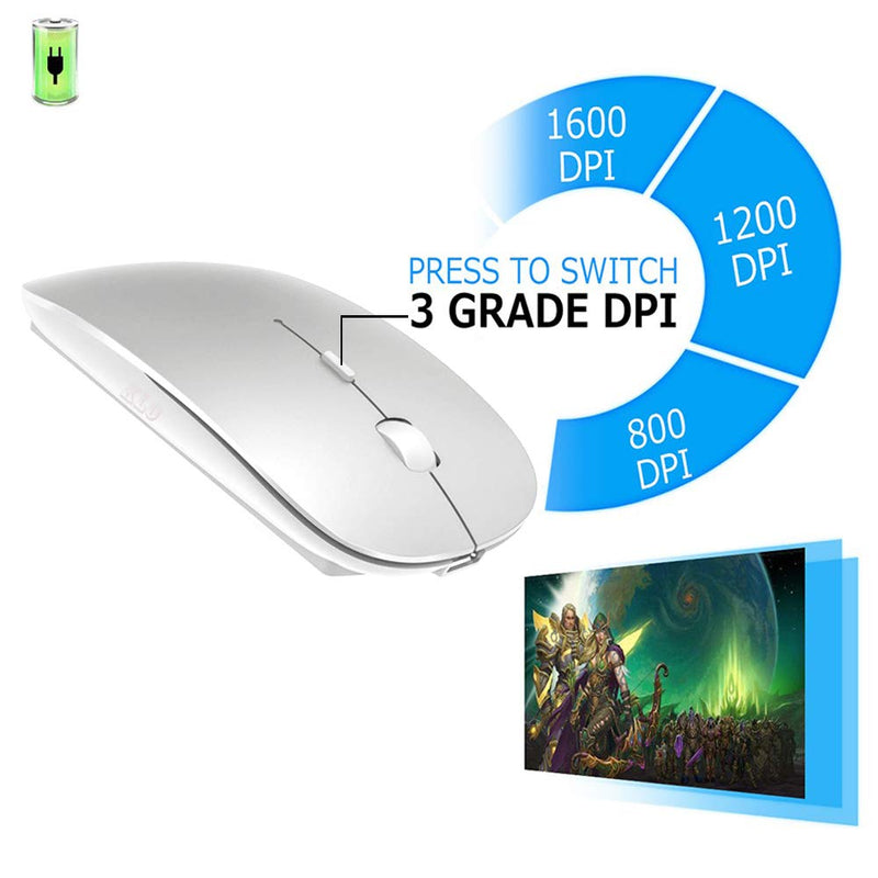 Rechargeable Bluetooth Mouse for MacBook pro/MacBook air/Laptop/iMac/iPad/pc, Wireless Mouse for MacBook pro MacBook Air/iPad/iMac/Laptop/Notebook/pc (Bluetooth Mouse/Silver) Bluetooth Mouse/Silver