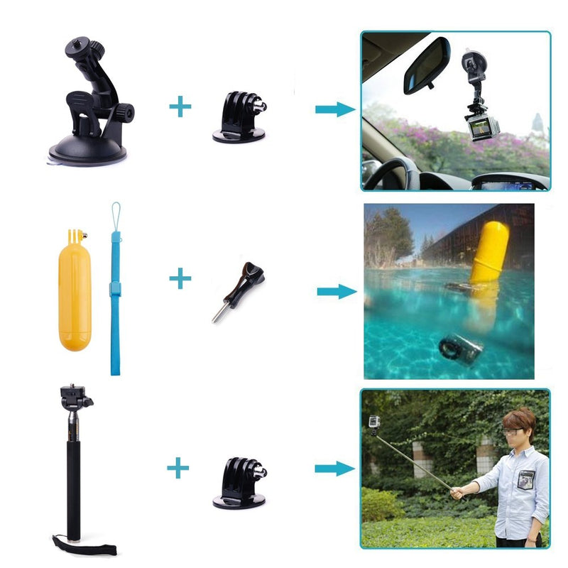 TEKCAM Action Camera Accessories Kits Bundle Compatible with Gopro Hero 9 8 7/AKASO EK7000/Brave 4/7 LE/ V50X/Dragon Touch 4k Waterproof Camera Car Suction Cup Mount Floating Handle Grip Selfie Stick