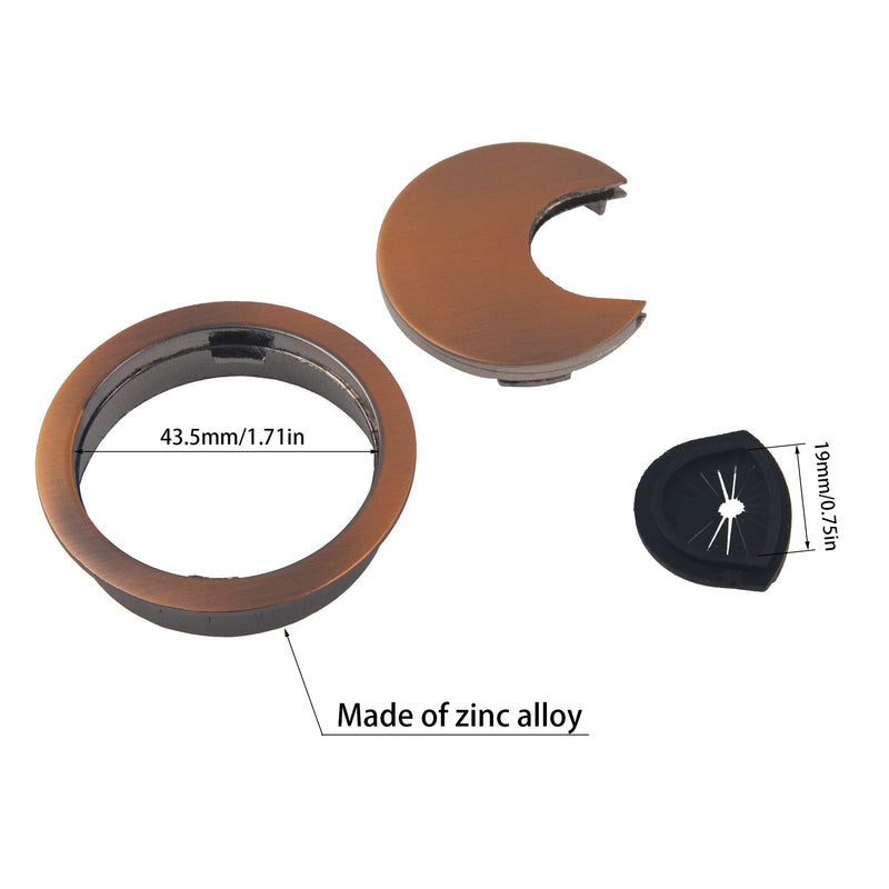 Rrina 4Pcs 2in Zinc Alloy Cable Hole Cover Desk Grommet for Wire Organizer (Red Bronze) Red Bronze