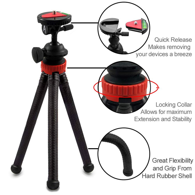 Acuvar 12" Inch Flexible Tripod w/Wrapable Legs. Quick Release Plate Great for All GoPro Hero Cameras + Tripod Mount 12" Flex Tripod for GoPro
