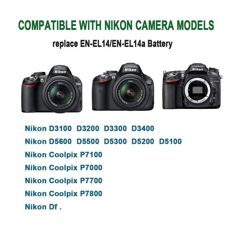TKDY EH-5 EP-5A AC Power Adapter Supply Charger Kit (Replace EN-EL14 / EN-EL14A Battery) for Nikon D3100 D3200 D3300 D3400 D3500 D5100 D5200 D5300 D5500 Df Coolpix P7000 P7100 P7700 D7800 Camera.