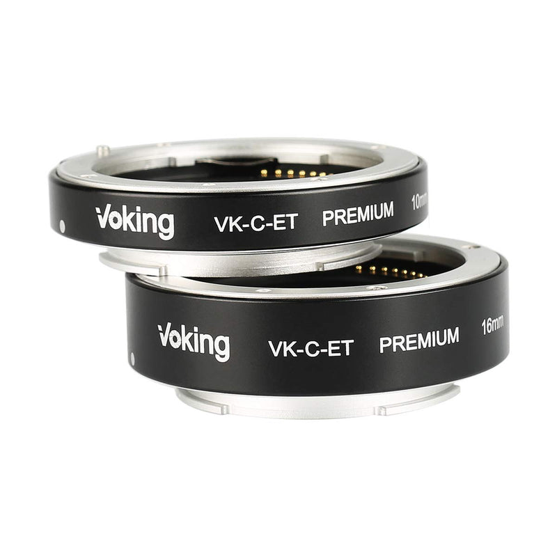 Voking VK-C-ET 10mm+16mm Metal AF Auto Focus Macro Close-up Extension Tube Adapter Ring Kit for Canon Mirrorless Canon M2 M3 M5 M6 M10 M50 M100 M200 M6 Mark II EOS-M Cameras Black