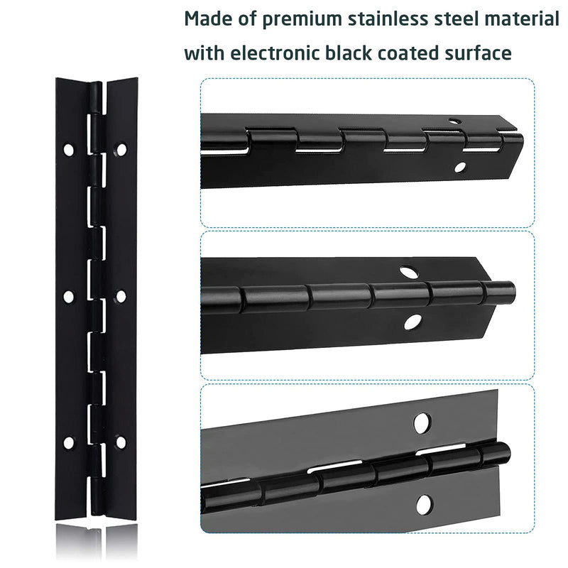 EPHECH 6Inch Black Continuous & Piano Hinge, 6PCS Heavy Duty Stainless Steel 304 Continuous Hinges Piano Boat Hinges, 0.04" Thickness Folding Cabinet Door Butt Hinge