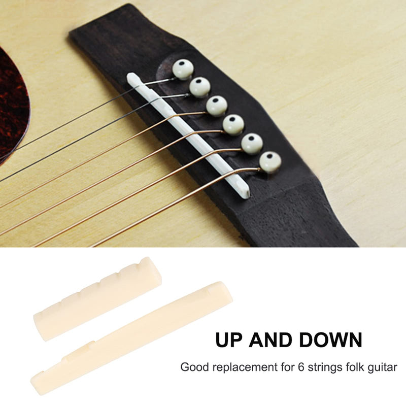 Guitar Bridge Pins + Upper Nut + Bottom Saddle + Diecast Set Guitar Replacement Parts for Acoustic Folk Guitar