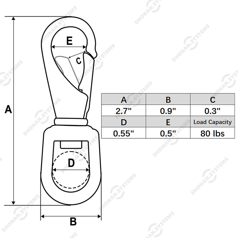 SHONAN 2.7 Inch Swivel Snap Hooks, 5 Pack Small Stainless Steel Spring Clips, Flag Pole Clips, Scuba Diving Clips Spring Hooks for Dog leashes, Keychains, Bird Feeders, Pet Chains and More