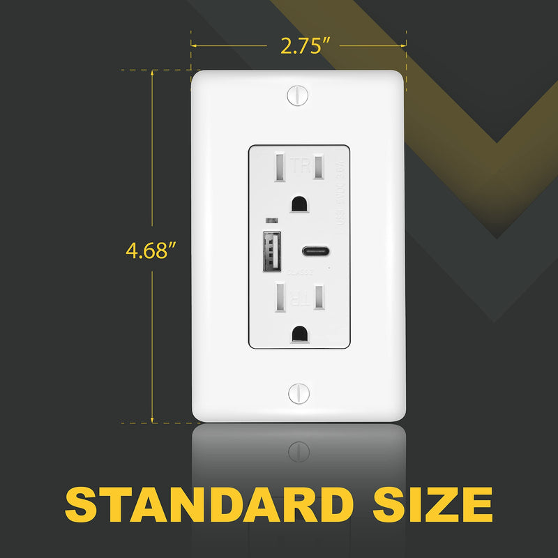 Faith Combination Electrical Outlet and USB Wall Charger | White Wall Outlet with USB Ports (2-Pack) | Power Outlet 15A/125V with 3.6A/5V Type A and C USB Outlets | Fast Charging and Tamper Resistant 2-Pack - White USB Type-C