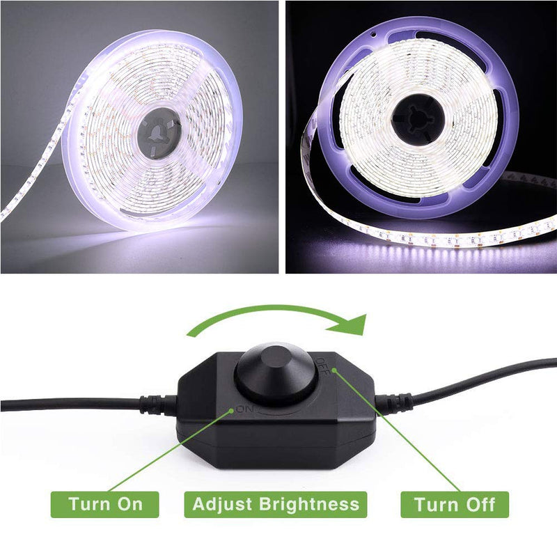 [AUSTRALIA] - XUNATA Dimmable LED Light Strip Kit with Power Supply, SMD 3014 1020 LEDs, Super Bright 16.4ft/5m 12V LED Ribbon, Non-Waterproof, 6000K Daylight White Under Cabinet Lighting Strips, LED Tape Cool White Non-waterproof IP20 