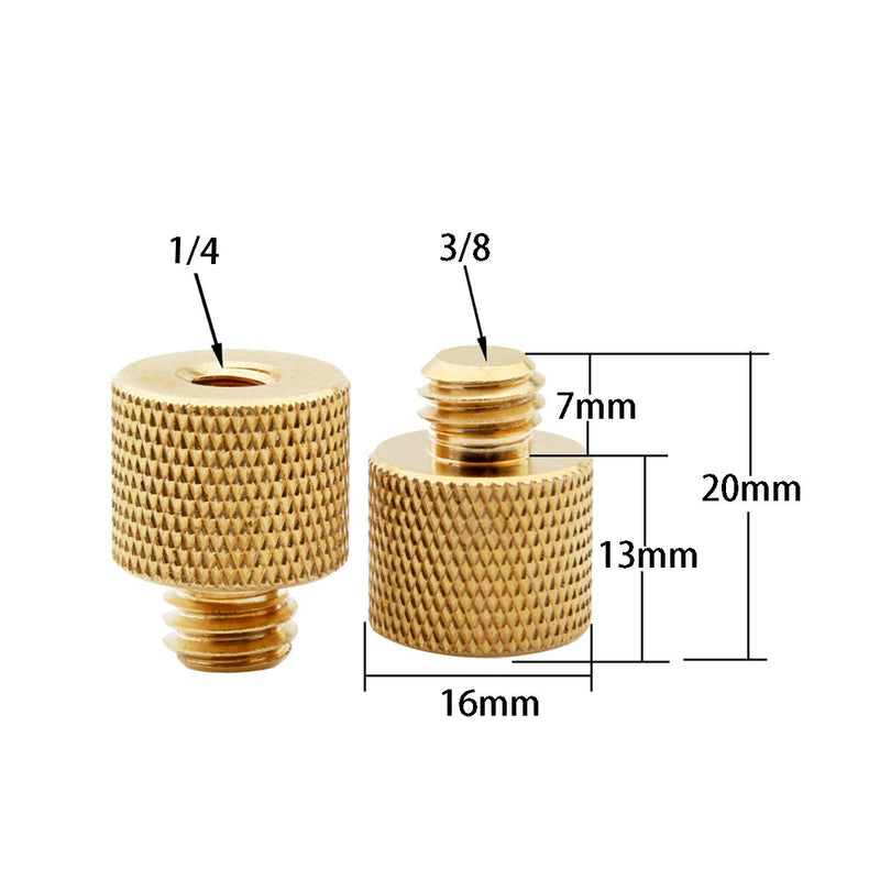 XINJUE 2 Pieces (Solid Brass) for Microphone Holder, Camera Tripod Adapter/Fixed stabilizer/1/4 Female to 3/8" Male. 3/8" Internal Thread to 1/4 External Thread Adapter