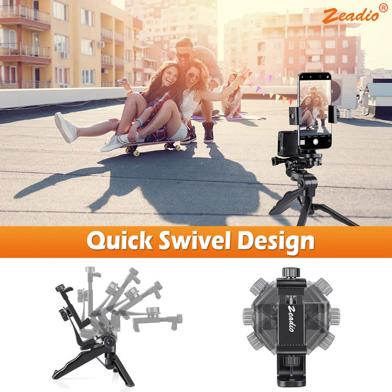 Zeadio Ergonomic Handheld Grip Stabilizer Tripod Selfie Stick Handle Steadycam Kits, Fits for All Actioncamera and All iPhone and Android Smartphones, 2 Angles Shooting Simultaneously