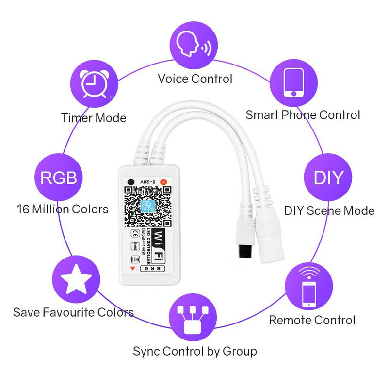 [AUSTRALIA] - LED Controller RGB WiFi Controller Alexa Google Home IFTTT Compatible,Working with Android,iOS System, GRB,BGR, RGB LED Strip Lights DC 12V 24V(No Power Adapter Included) Comes with 24 Keys Remote 