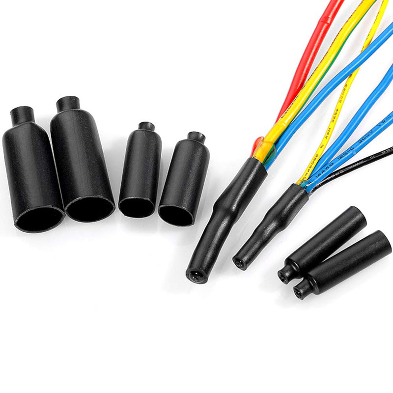 Domecka 200PCS Waterproof Heat Shrink End Caps tubing, Electrical Wire Cable Wrap Marine Grade Sealed Heat shrinkable tubing, Adhesive Lined Tube Insulation Seal Heat-shrinkable Cap Tubes Kit with Box