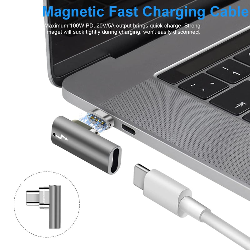 Ansbell Magnetic USB C Adapter 24Pins, Thunderbolt 4 Magnetic Type C Adapter, with 100W Fast Charge, 40Gb/s Data Transfer and 8K@60Hz Video Output, Compatible for MacBook Pro/Air and More Devices 24PINS Gray