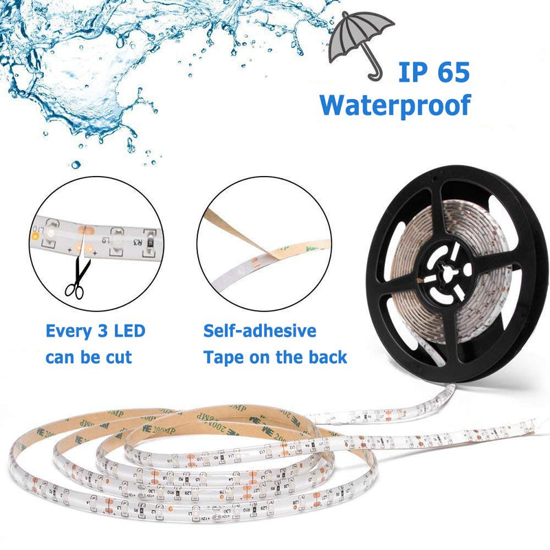 Water-Resistance IP65, 12V Waterproof Flexible LED Strip Light, 16.4ft/5m Cuttable LED Light Strips, 300 Units 2835 LEDs Lighting String, LED Tape (Blue, No Power Adapter/Plug) Blue
