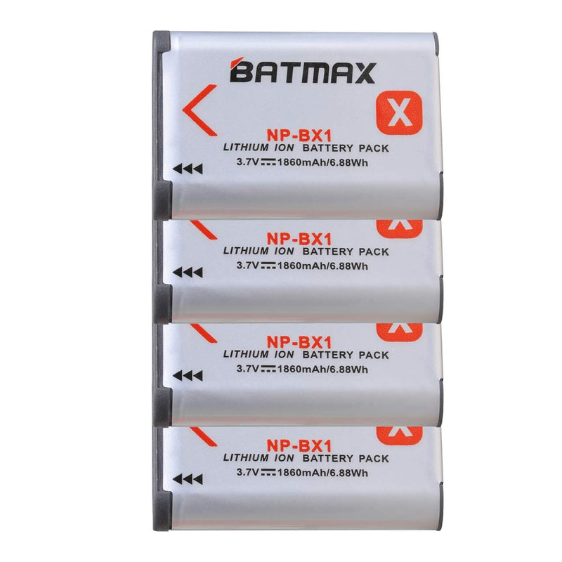 Batmax 4Pcs NP-BX1 Battery + LCD Dual USB Charger with Type C Port for Sony Cyber-Shot DSC-RX100, RX100 II, RX100 III, RX100 V, RX100 VII, DSC-RX100 IV, HX80, HX50V, HX400, DSC-WX350