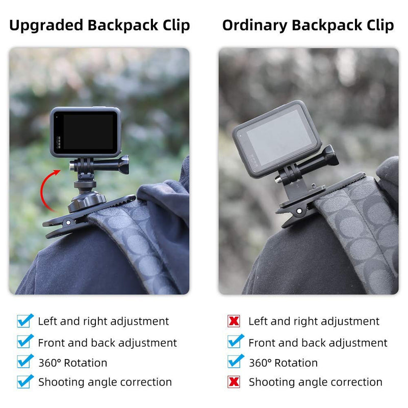 Backpack Strap Mount Quick Clip Mount,360 Degree Rotation Backpack Clamp Mount Compatible with Gopro Hero 9/8/7/6/5/4 Black, Session, Fusion, Xiaomi Yi,DJI Osmo Action and Most Action Cameras Black-For GoPro