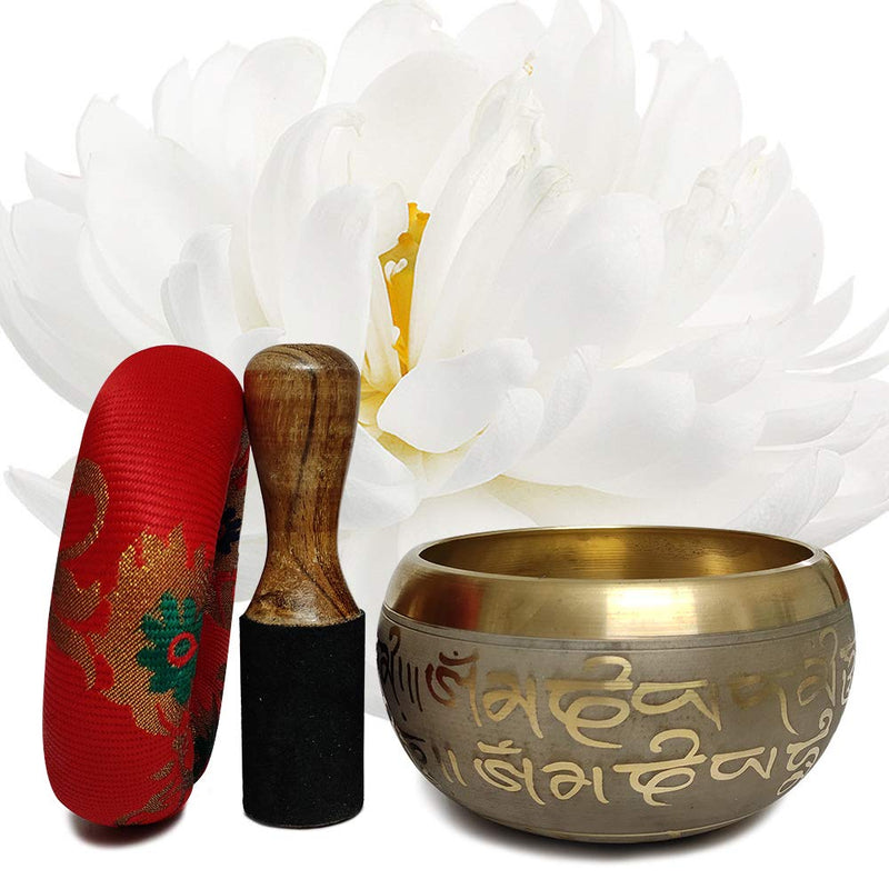 Hand Crafted Tibetan 4 Inch Mantra Singing Bowl Set By Trumiri - Helpful for Meditation Chakra Healing Relaxation Peace Mindfulness with Premium Tulsi Beads, Flag, Mallet, Cushion & Potli (Bag)