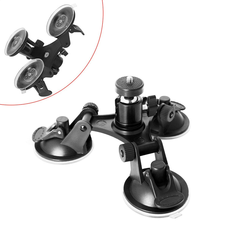 Triple Cup DSLR Camera Suction Mount w/Ball Head Compatible with Nikon Canon Sony DSLR/Camcorder + GoPro Hero 10 9 8 7 6 5 Sony Garmin Xiaomi Yi SJCAM Suction Cup Mount Car Mount Holder Window Mount