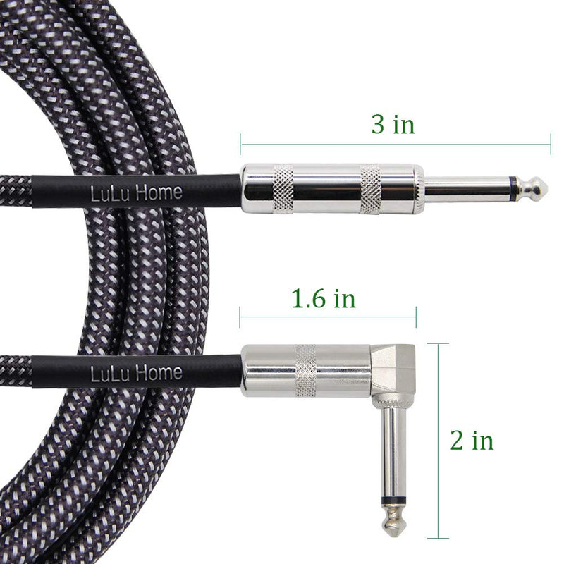 [AUSTRALIA] - Lulu Home Guitar Cable, Professional Instrument Cable, Straight 1/4" TS to Right Angle 1/4" TS for Electric Guitar, Bass, Pro Audio (10 FT, Gray) 10 FT 