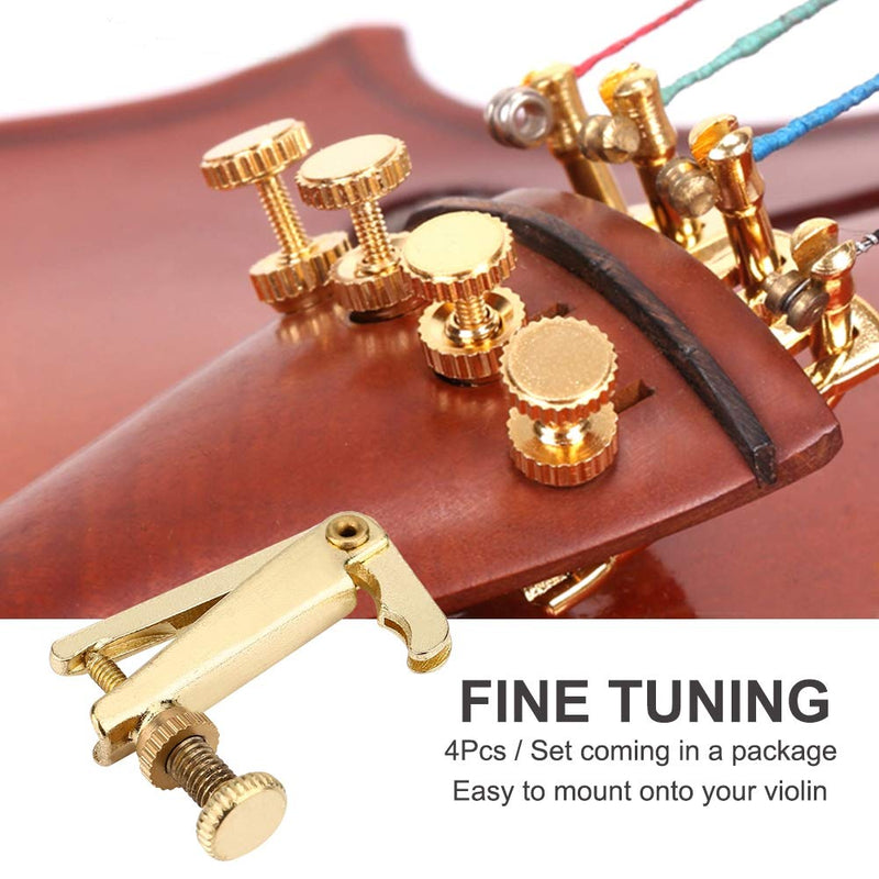 Violin Fine Tuners, String Fine Adjuster Tuners Musical Instrument accessory for 3/4 4/4 Violin (Gold) (4Pcs)