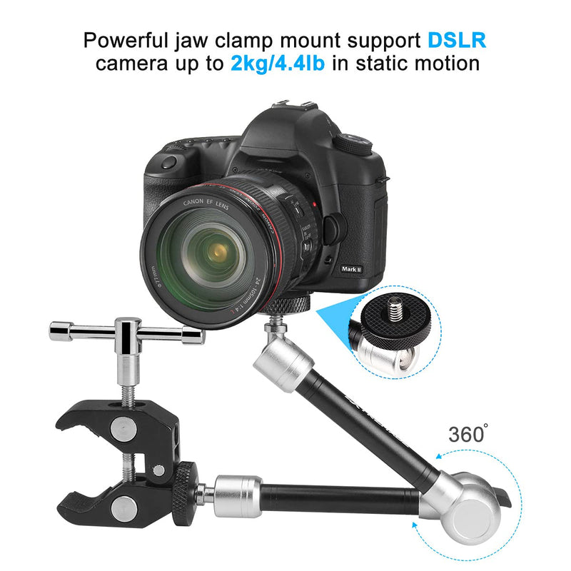 11" Adjustable Heavy Duty Robust Articulating Friction Magic Arm w/ Clamp Mounts for DSLR Mirrorless Time Lapse Action Camera Camcorder Cell Phone GoPro iPhone Monitor Video Light Vlog Rig Holder