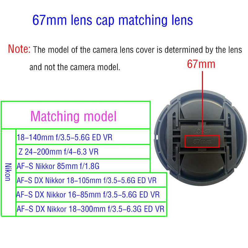 67mm Lens Cap Compatible for Nikon 18-140mm f/3.5-5.6G ED VR,AF-S DX Nikkor 18-105mm f/3.5-5.6G ED VR,AF-S DX Nikkor 16-85mm f/3.5-5.6G ED VR[2 Pack]