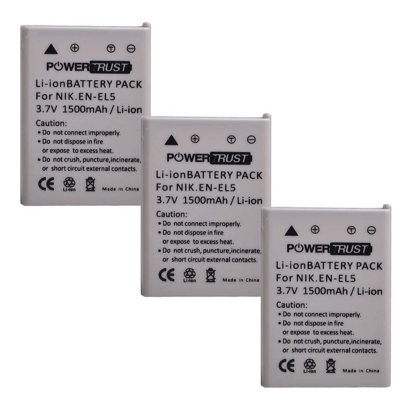 PowerTrust 3X EN-EL5 EL5 Battery and Fast Charger Kits for Nikon ENEL5 CoolPix 3700, 4200, 5200, 5900, 7900, P3, P4, P80, P90, P100, P500, P510, P520, P530, P5000, P5100, P6000, S10 Digital Camera