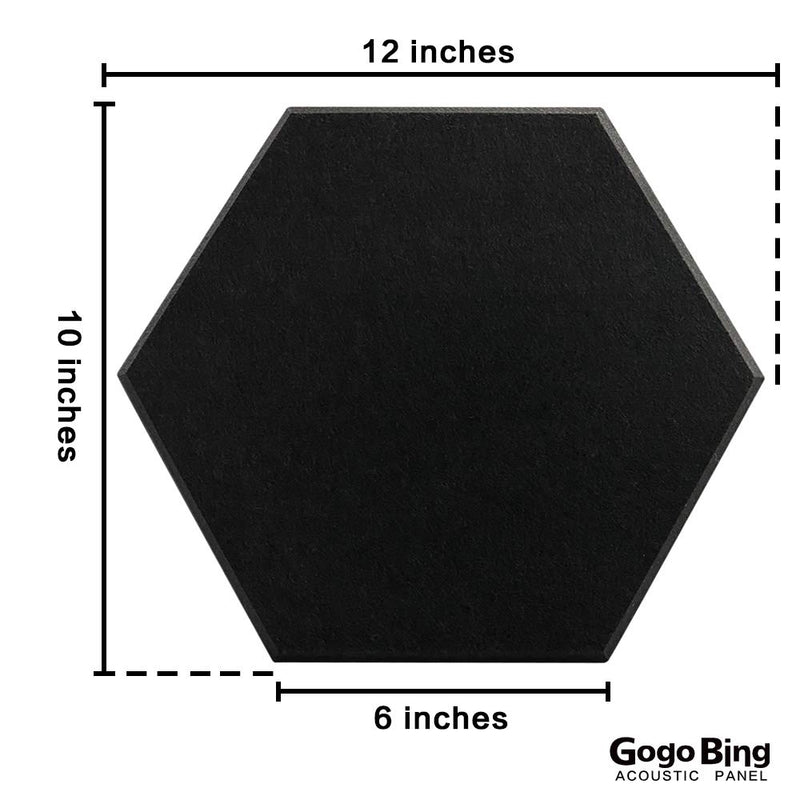 GogoBing Hexagon 6 Pack Acoustic Panels Sound Proof Padding, 12 X 10 X 0.4 Inches Sound dampening Panel，Beveled Edge Tiles for Echo Bass Insulation, Black
