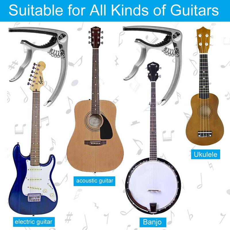 Guitar Capo, Premium Zinc Metal Capo For Acoustic Guitar and Electric Guitar, Banjo,Mandolin, Ukulele Capo, Silver