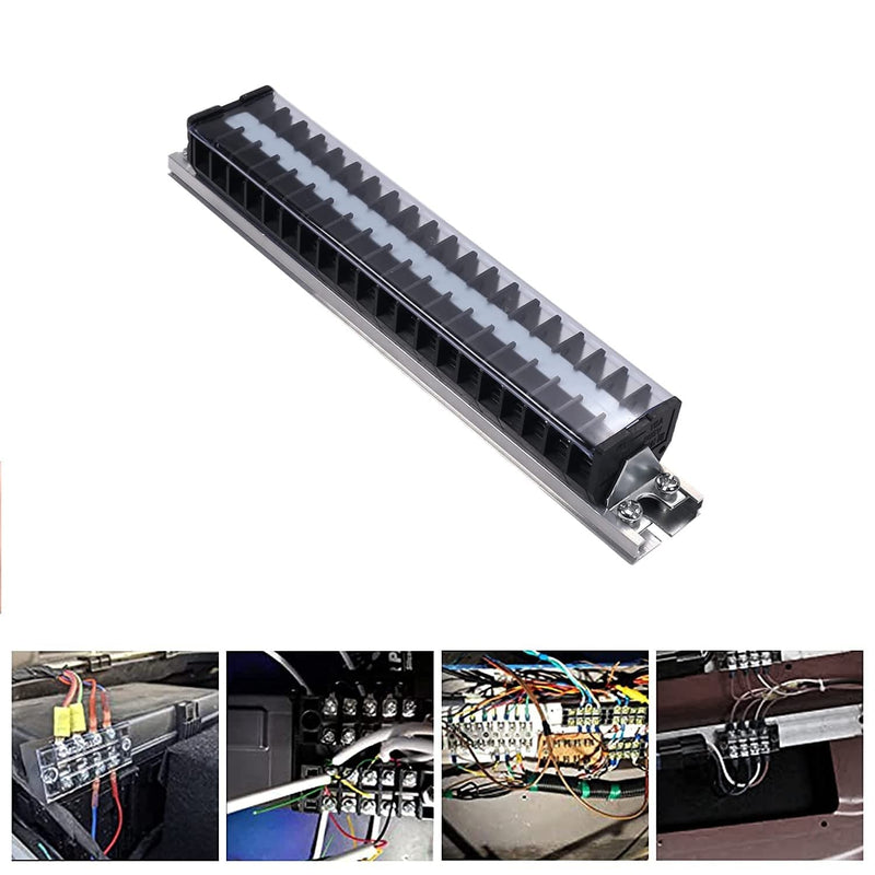 Fielect 5Pcs Barrier Terminal Strip Block Dual Rows 20 Positions 660V 15A Covered Barrier Screw Terminal Block Wire Barrier Block Terminal Strip, TD-1520