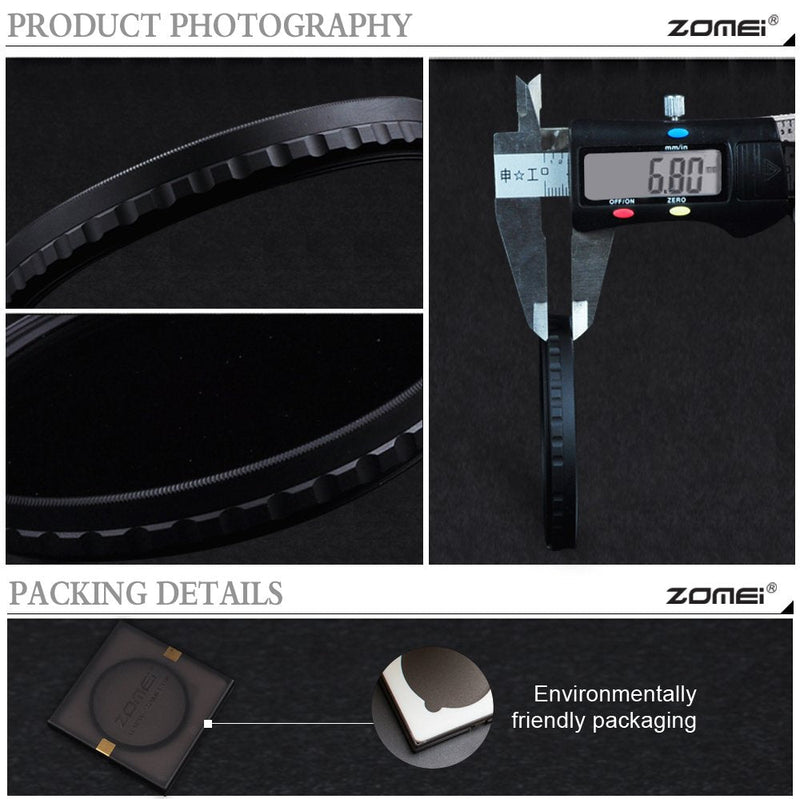 Zomei 58mm HD Ultra Slim 18 Layer Super Multi-Coated ND2-ND400 Fader Variable Neutral Density Lens Filter Adjustable ND Filter German Schott Optical Glass