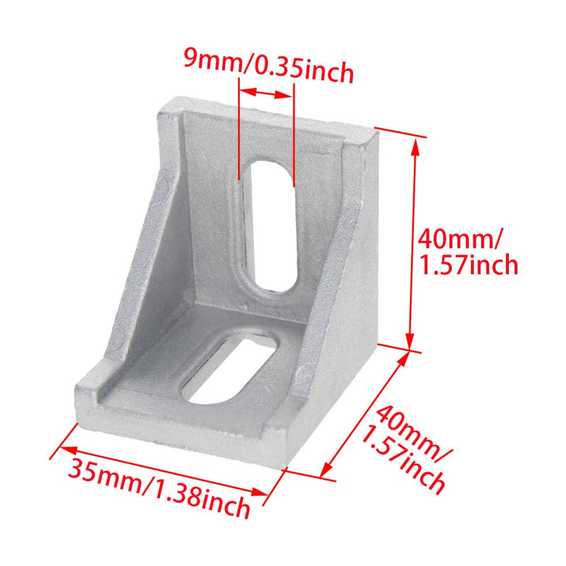 Yinpecly Inside Corner Bracket Gusset Aluminum Alloy Interior Joint Bracket Suitable for 4040 Series with 8mm Slot Aluminum Extrusion Profile Silver Tone 10pcs 4040A Series