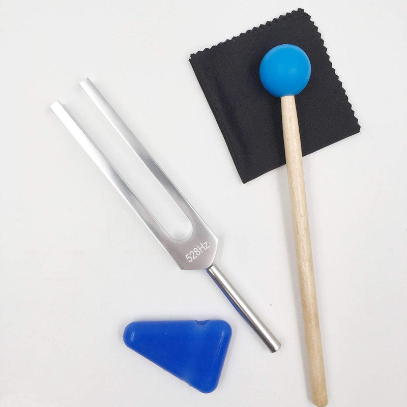 TENFLY 528 Hz Tuning Fork, with Silicone Hammer (blue) 、Triangular Silica Gel and Cleaning Cloth Perfect Healing Musical Instrument.