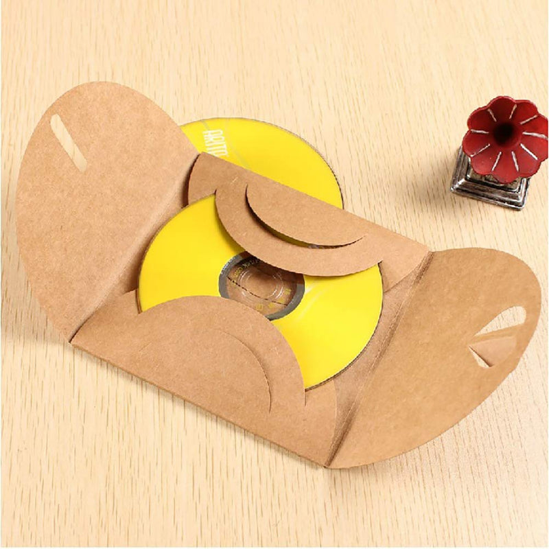 [AUSTRALIA] - ccHuDE 25 Pcs Retro Brown Kraft Paper CD DVD Sleeves Envelopes Cardboard Storage Cases Holder with Heart Button 