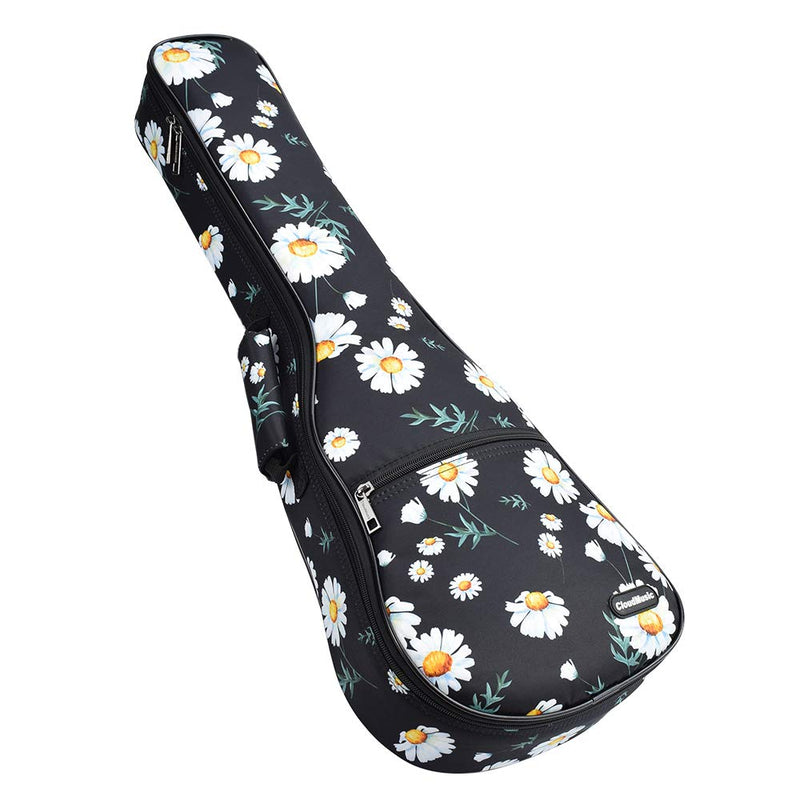CLOUDMUSIC Ukulele Case For Concert With Backpack Strap Flower Floral Pattern (White Daisy)