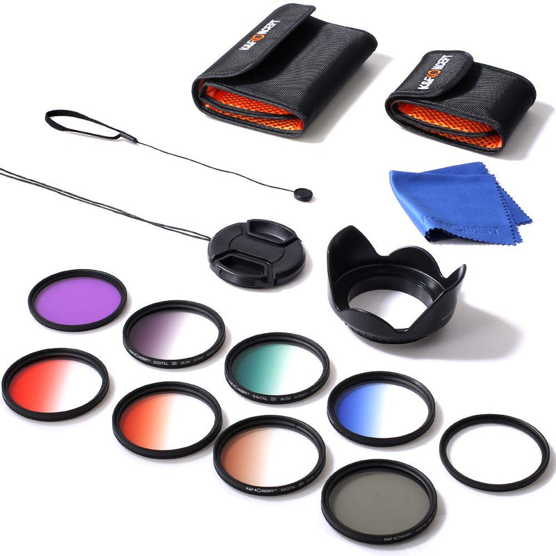 [AUSTRALIA] - K&F Concept 58mm UV CPL FLD Graduated Filter Lens Accessory 9pcs Filter Kit UV Protector Circular Polarizing Filter + Microfiber Lens Cleaning Cloth + Petal Lens Hood + Filter Bag Pouch 