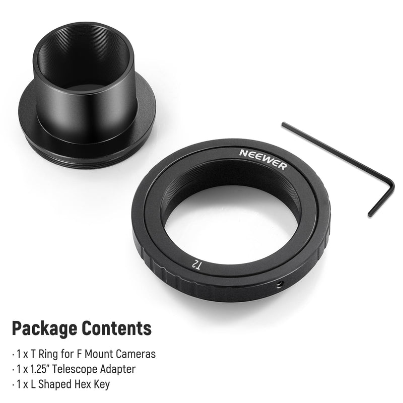 NEEWER T Ring with M42 Threads & 1.25" Telescope Adapter Compatible with Nikon F Mount Cameras & Telescope Eyepieces, Lens Adapter Ring for D850 D750 D500 D780 D7500 D5600 D3500 D5, LA-04