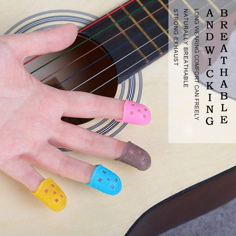 5 Sizes Guitar Fingertip Protector With Compact Box, Premium Silicone Guitar Finger Guards, Non-Slip Breathable Fingertip Protection Covers Caps for Guitar, Sewing, String Instruments (Blue) Blue