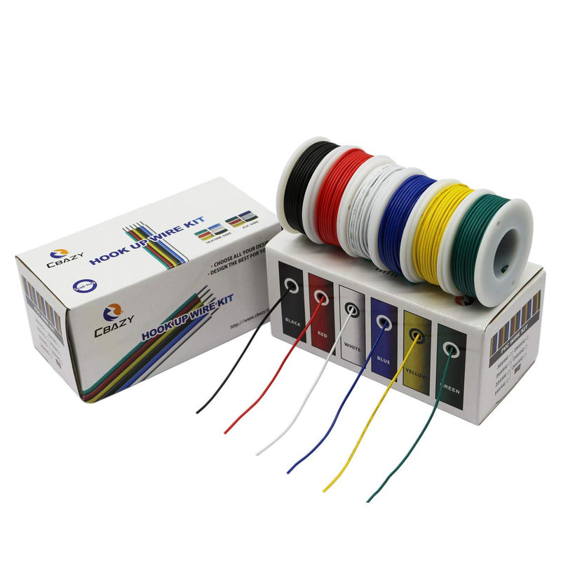CBAZY Hook up Wire Kit (Stranded Wire Kit) 24 Gauge 6 Colors 32.8 feet Each Electrical Wire 24 AWG PVC Wire 24AWG D-(red+blue+green+yellow+white+black)