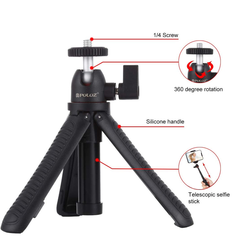 PULUZ Mini Tripod Holder Compatible with iPhone/GoPro/Ringlight Portable Desktop Tripod Stand with Phone Clamp & Tripod Adapter & Long Screw Phone Holder Stand