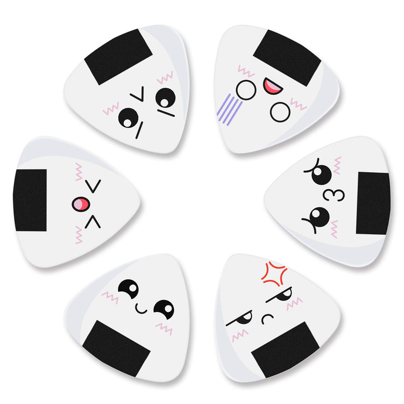 Dulphee Guitar Picks White Sushi Rice Balls Pattern Guitar Picks Classical Triangle 0.96mm Heavy Guitar Plectrums 12 Pack for Bass, Acoustic & Electric Guitars White Rice Ball 12 pack
