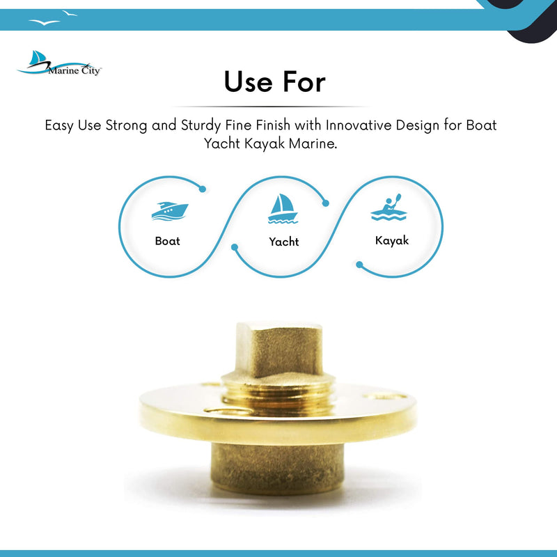 Marine City Brass Drain Plug Fits 1” Dia. Hole, 1/2''NPT 1-Pcs