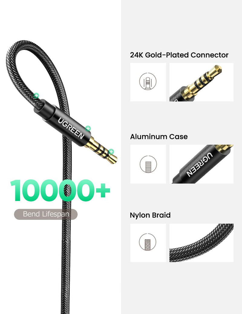 UGREEN 3.5mm Male to Female Extension Cable with Microphone Stereo Audio Adapter Compatible for iPhone iPad Smartphones Tablets Media Players (3FT) 3FT