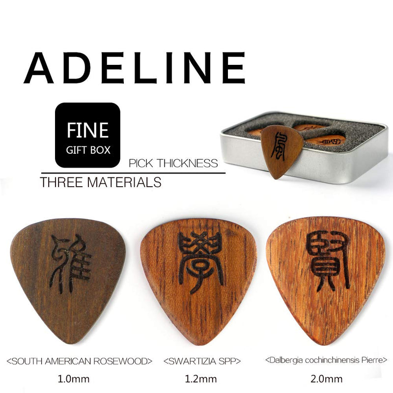 ADELINE solid wood guitar picks Three boxed Chinese style