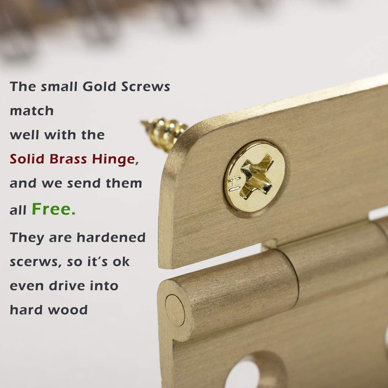 [AUSTRALIA] - Keenkee 4 PCS Brushed Solid Brass Butt Hinges 2 Inch for Cabinet Doors, Trunks, Wood, Chest Lid, Crafts, Jewelry Box and Small Wooden Boxes, Furnitures, Round Corner Mortise Brass Hinge with Screws 