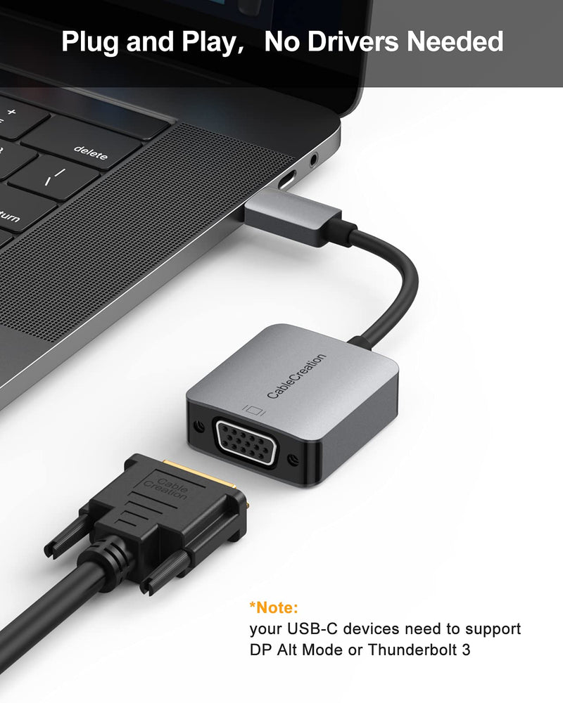 USB C to VGA Adapter, CableCreation Type C to VGA 1080P@60Hz Dongle, Compatible with MacBook Pro 2020, iPad Pro 2020, Surface Book 2, Chromebook Pixel, XPS 15, Calaxy S20 S10, LG G5 Aluminum Gray 1PACK