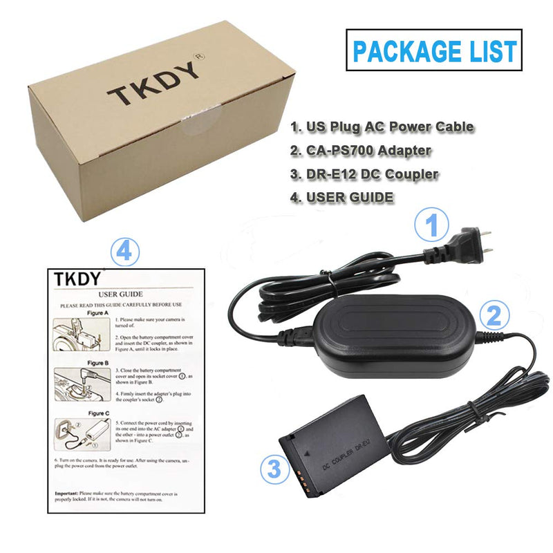 TKDY ACK-E12 AC Power Adapter Supply DR-E12 DC Coupler LP-E12 Dummy Battery Kit Replacement for LC-E12 Charger Canon EOS M M2 M10 M50 M100 M200 Kiss M Mirrorless Digital Cameras.