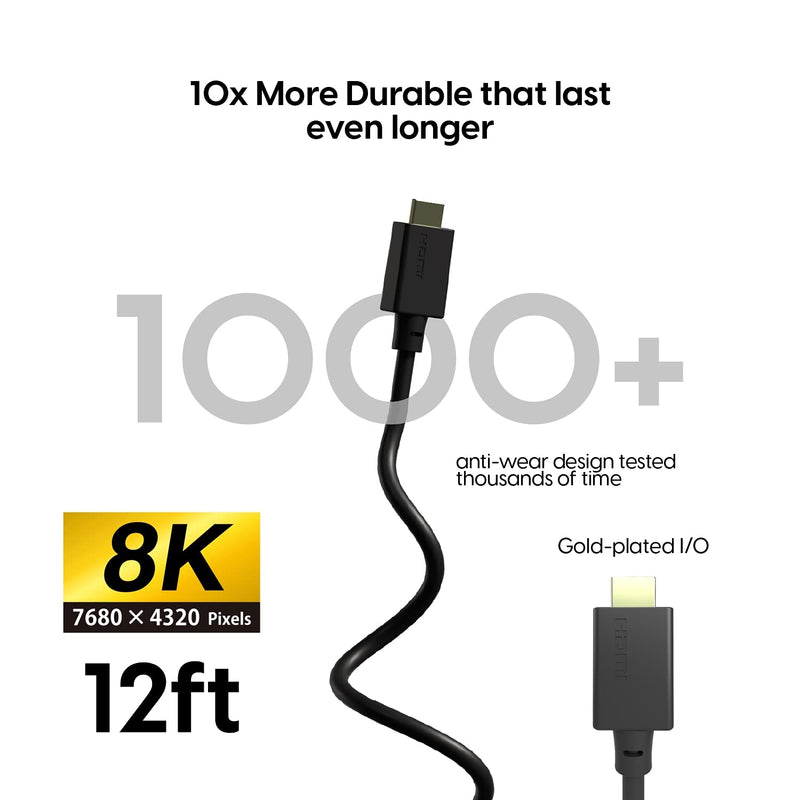 TalkWorks HDMI Cable 12ft. PVC - Supports High Speed Bandwidth of 48Gbps, 8K, 3D, 7680p and X.V. Color - High Speed Cable - for TV, Gaming, and More - Durable and Anti-Wear Design 12 Feet