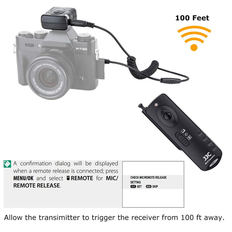 JJC Wireless Remote Control Shutter Release for Fuji Fujifilm X-T4 X-T3 X-T2 X-T1 X-T30 X-T20 X-T10 X-T100 X100V X100F X100T X-PRO3 X-PRO2 X-H1 GFX 100 GFX 50S GFX 50R X-E3 X-A5 X-A10 Camera and More